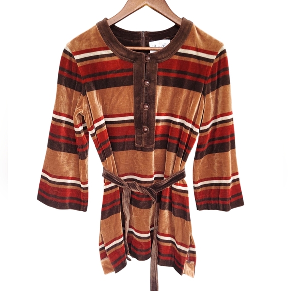 70's Vintage Butte Knit Velour Mini Dress - Picture 1 of 5
